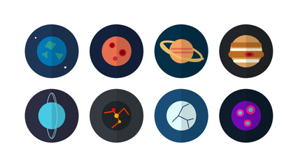 Professional vector set of solar system planet icons in flat design. Minimalist space universe elements like Earth, Saturn, Mars and Jupiter for astronomy infographics, web UI and mobile apps. © Imaster