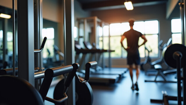 Modern gym equipment with trainer and client
