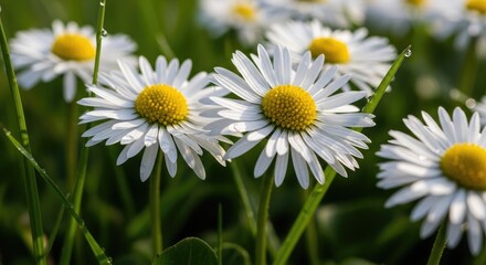 Obraz premium Close up of vibrant daisies with bright yellow centers in a natural outdoor setting