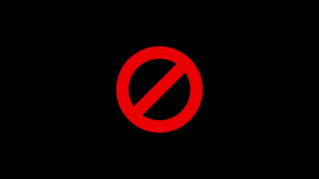 Red color Prohibition, Error, Stop, No Parking, No Entry, No Mark, Symbol, Animation Loop on Transparent Background with Alpha Channel 4k video animation .