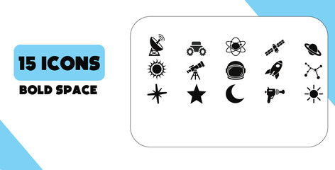 Space and Astronomy Vector Icon Set, Modern Bold Line Style, Minimalist Galaxy Symbols. © Pixels
