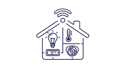 Smart Home Automation System with Connected Devices Icon. © LOGO KIKUK