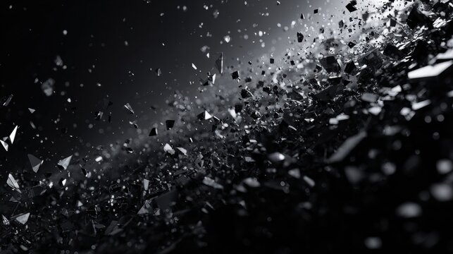Abstract dark background with shattered particles