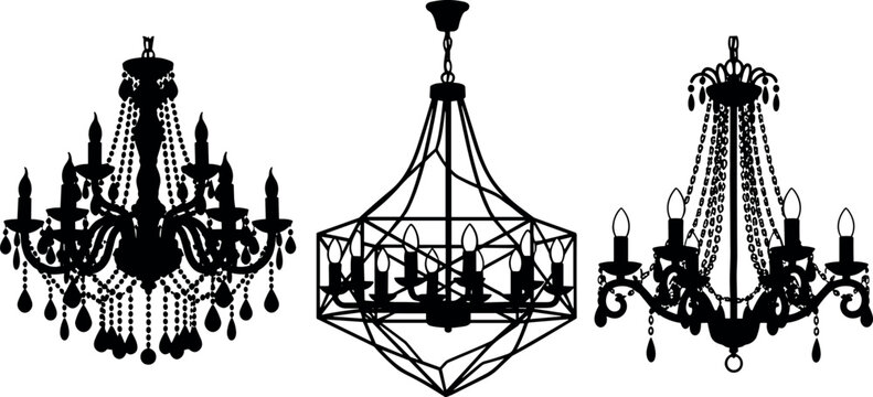 Set of chandelier silhouettes for interior design and lighting concepts
