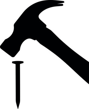 Silhouette of hammer hitting a nail ready for construction or repair work hammer vector
