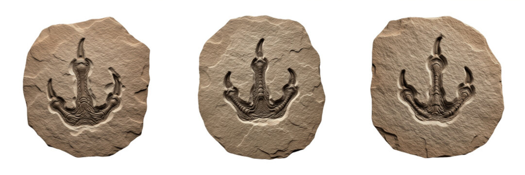 Velociraptor Footprint Fossil Cast Set Isolated on White Background PNG Transparent Dinosaur Tracks Theropod Anatomy Elements Collection High Resolution 