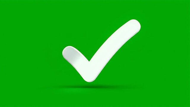 A white checkmark rendered in 3D floats against a vibrant green background