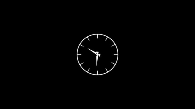 clock icon animation on black background. analog clock timer circle animated. 12 Hours Clock. Clock icon vector animation with clock face.