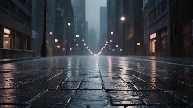 Rainy Night City Street with Reflections.