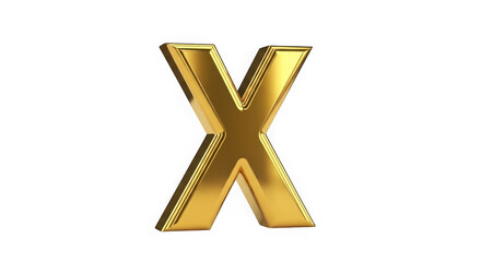 Fototapeta premium Golden shiny 3D letter X on plain white background alphabet symbol transparent background