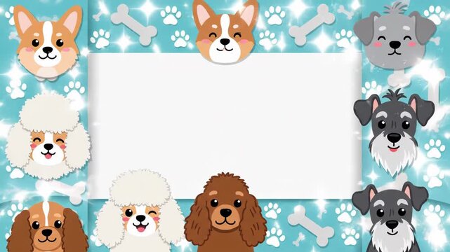 A blue frame with cartoon dogs and bones for a photo or text