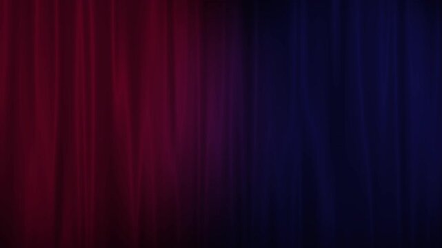 red vs blue half & half split two tone curtain lighting with red & blue duotone corners ambient spotlight vignette lighting effects & a cinematic feel of two colours in opposition 4K mood background