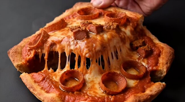 Delicious homemade pepperoni pizza with a thick crust and stretchy cheese