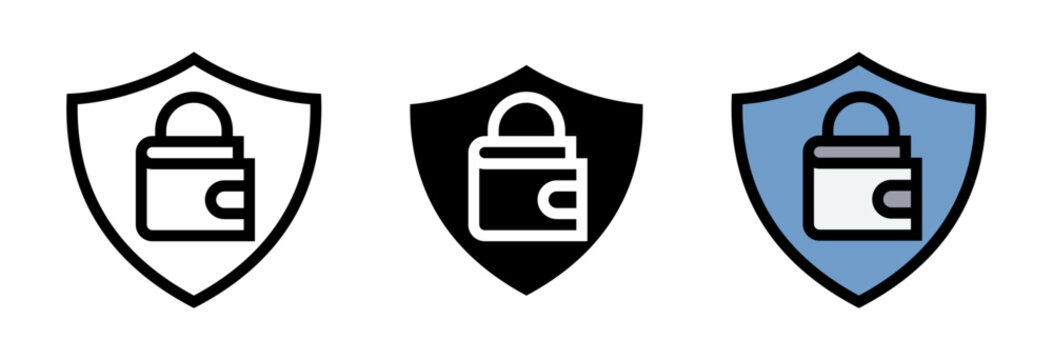 Conjunto de iconos de protecci&oacute;n financiera. Seguridad econ&oacute;mica, resguardo monetario, blindaje de activos, garant&iacute;a de inversi&oacute;n. Ilustraci&oacute;n vectorial