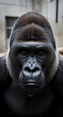 Obraz premium Majestic Silverback Gorillas Intense Gaze Captures Primal Power and Intelligence.