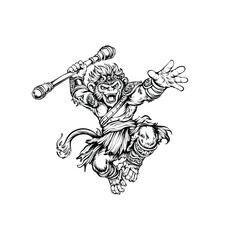 Dynamic Monkey King Illustration with Staff © artbwx