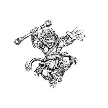 Dynamic Monkey King Illustration with Staff