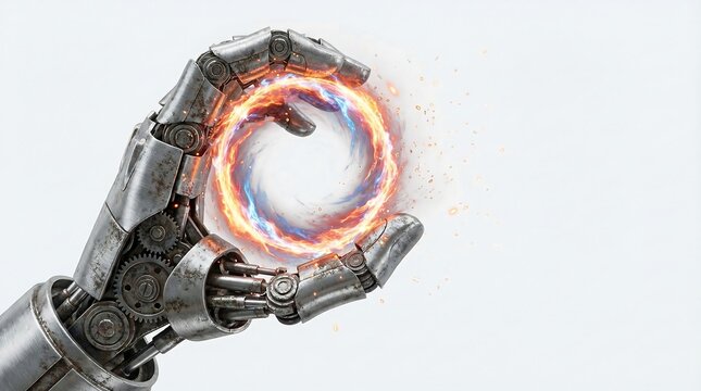 Cyborg Hand with Digital Portal - Future Interdimensional Travel and AI