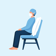 Fototapeta premium Illustration Of A Person Sitting Wearing Mask And Surgical Cap In A Medical Setting