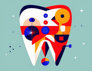 Abstrakte Zahn-Illustration als symbolische Darstellung moderner Kariesbehandlung und Dentaltechnik.