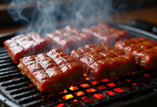 Charcoal Grilled Korean BBQ Short Ribs on Tabletop Grill