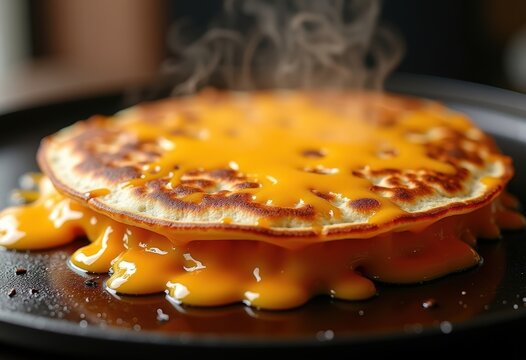 Cheesy Quesadilla on Cast Iron Griddle Over Flame with Glorious Melt and Crispy Edges