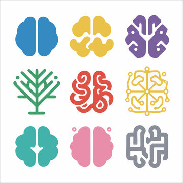 Colorful Brain Icon Set &ndash; Creative Mind, Psychology and Intelligence Concept Illustration