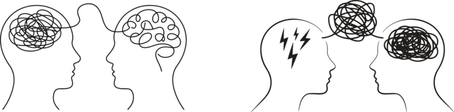 Visualizing contrasting mental connections: clear communication versus stressful conflict.