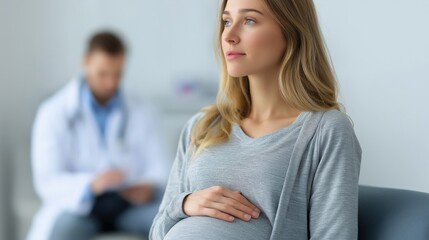 Pregnant caucasian female at doctor's office for prenatal checkup