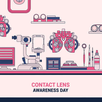 Illustration Of Optometry Equipment For Eye Care And Contact Lens Awareness Promotion