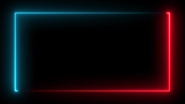 Neon glowing red color square rectangle picture frame icon animation border frame shape rotating display screen on a black background. neon box footage shape round seamless border retro movement