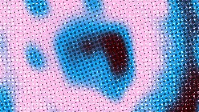 Magnified halftone pattern in light pink and blue colors. Suitable for print design, backgrounds, graphic design projects, and web design.