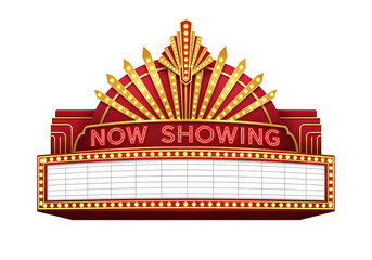 Movie ticket with red and gold design isolated on transparent background