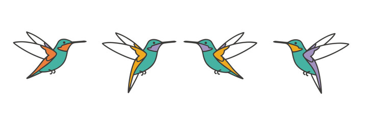 Obraz premium Four Hummingbirds in Flight on White Background illustration