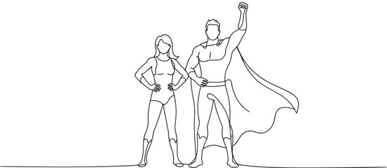 Obraz premium Superhero couple standing strong woman