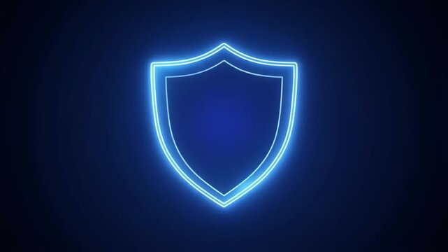 Shield security icon animation with deep blue gradient and subtle light sweep effect, soft glow pulse, seamless loop