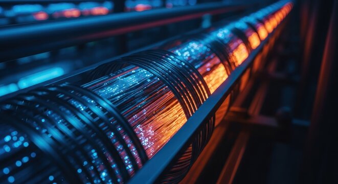 Close-up of glowing hot wires in a factory production line