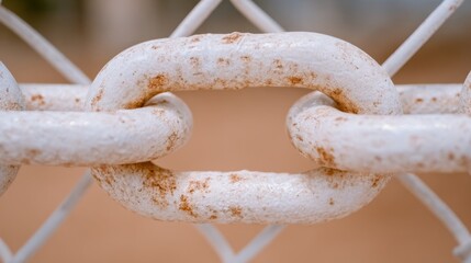 White chain links rusted with brown patches