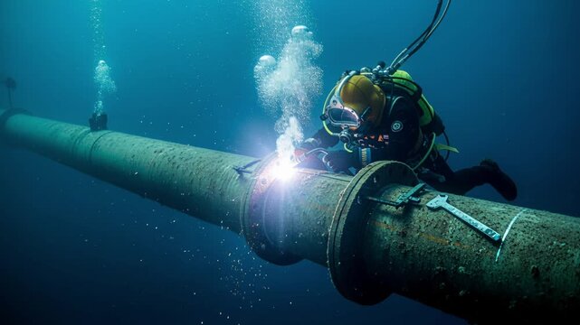 Submarine welding of flanges using bright arc and heavy equipment