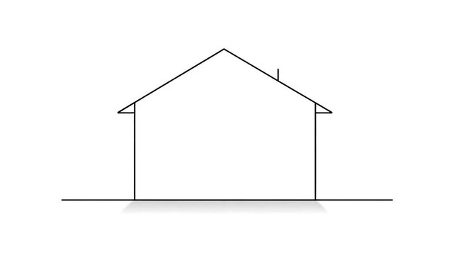 Simple line drawing of a house with slanted roof on white background  