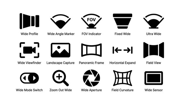 Camera icons for wide angle, fov, landscape, panoramic, and zoom features