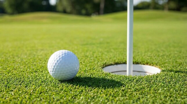 A golf ball sitting next to a hole on a green