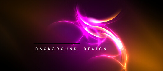 Abstract vibrant energy swirls. Orange, purple hues blend. Background design suggests motion, light effects, dynamic composition. © antishock