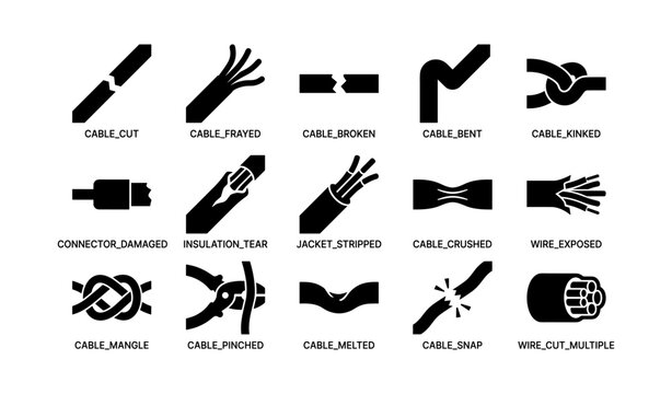 Electrical cable icons showing various types of damage and defects