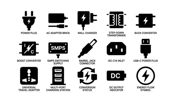 Electrical connectors and power supply symbols illustration
