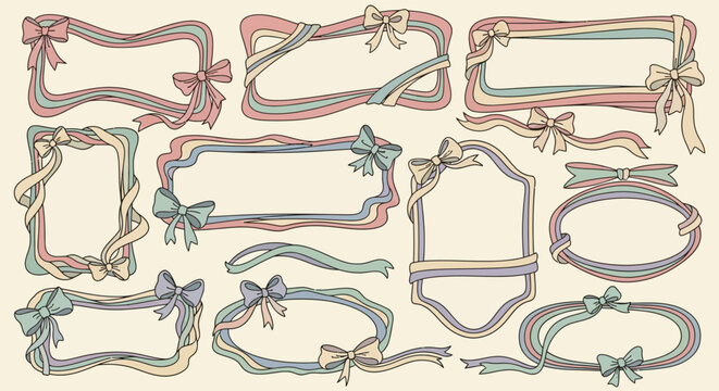 Assorted Hand Drawn Frames with Ribbons and Bows.