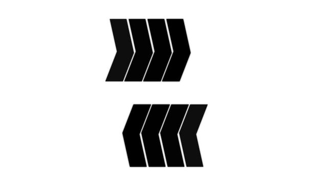 Two Sets of Chevron Arrows Pointing Towards Each Other on a animation, arrows pointing inward emphasize guidance, movement, and animated tech interface visuals on white blackground.