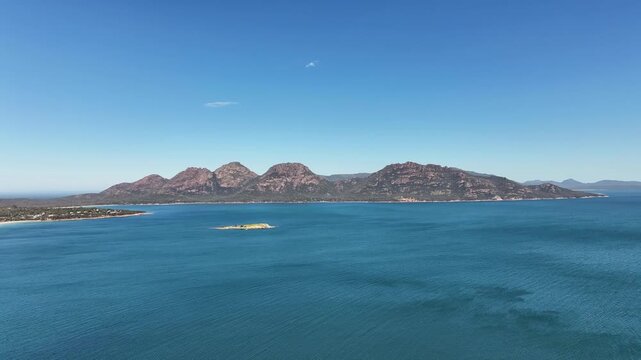 Aerial footage of Coles Bay Tasmania Australia