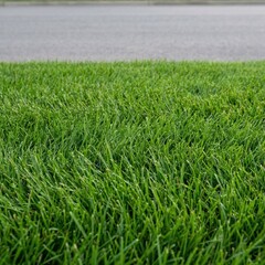 Fototapeta premium Close view of green grass near a road with clear daylight