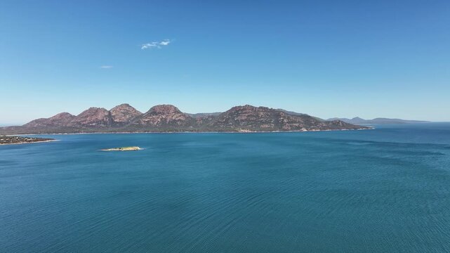Aerial footage of Coles Bay Tasmania Australia